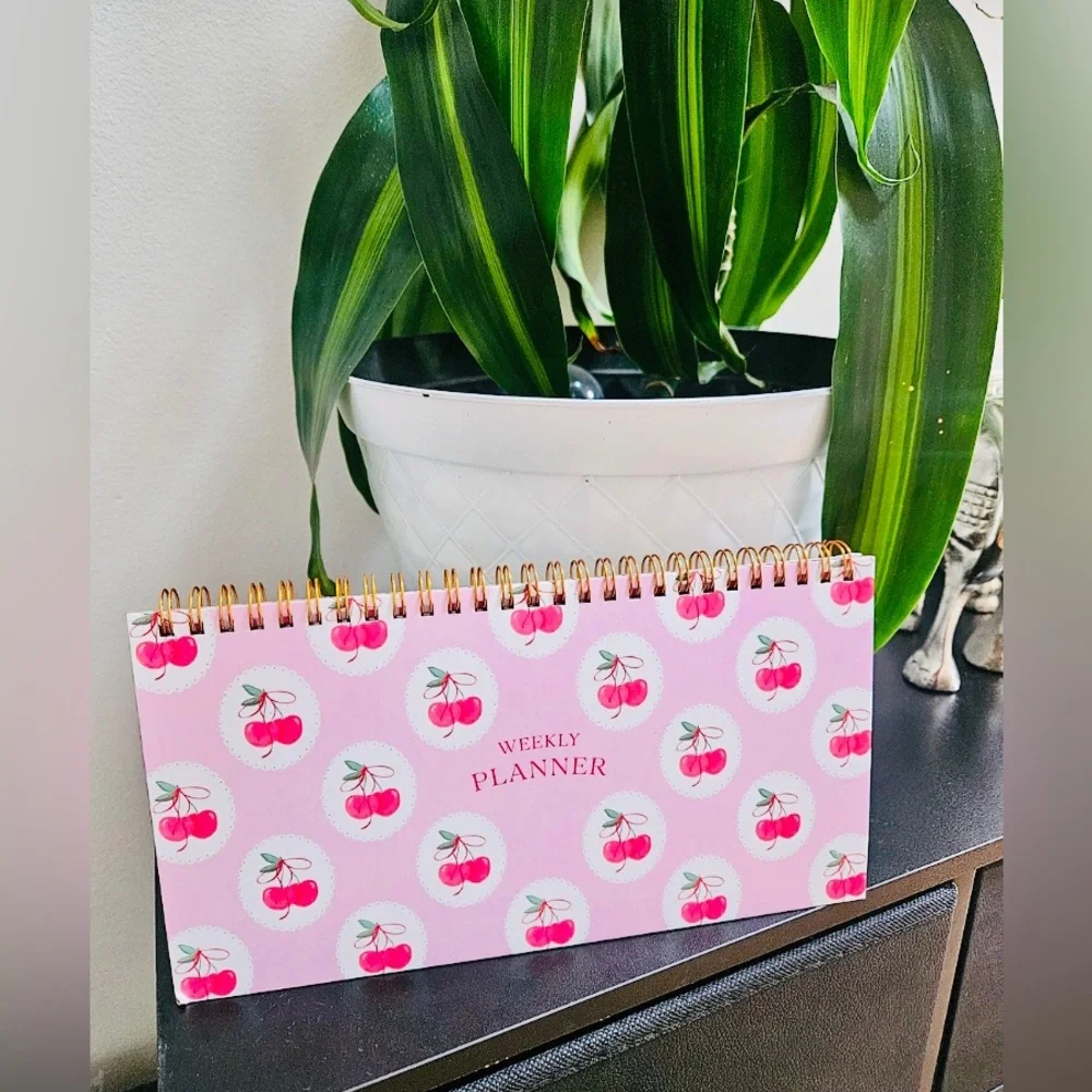 Un-Dated Weekly Planner Scheduling Calendar Boon - Pink & Red Cherry 🍒 Print NEW